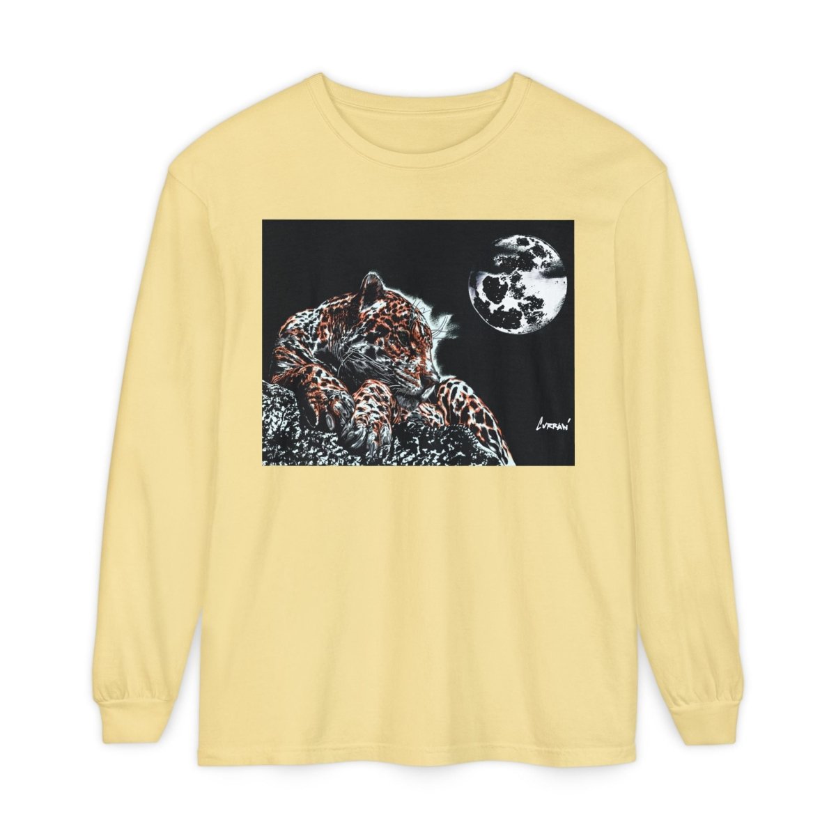 Moonlit Leopard Long Sleeve T-Shirt - Unisex Garment - Dyed Nature Tee - Curran Artworks