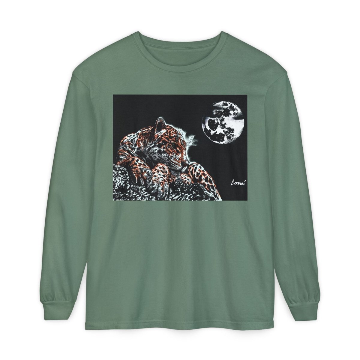 Moonlit Leopard Long Sleeve T-Shirt - Unisex Garment - Dyed Nature Tee - Curran Artworks