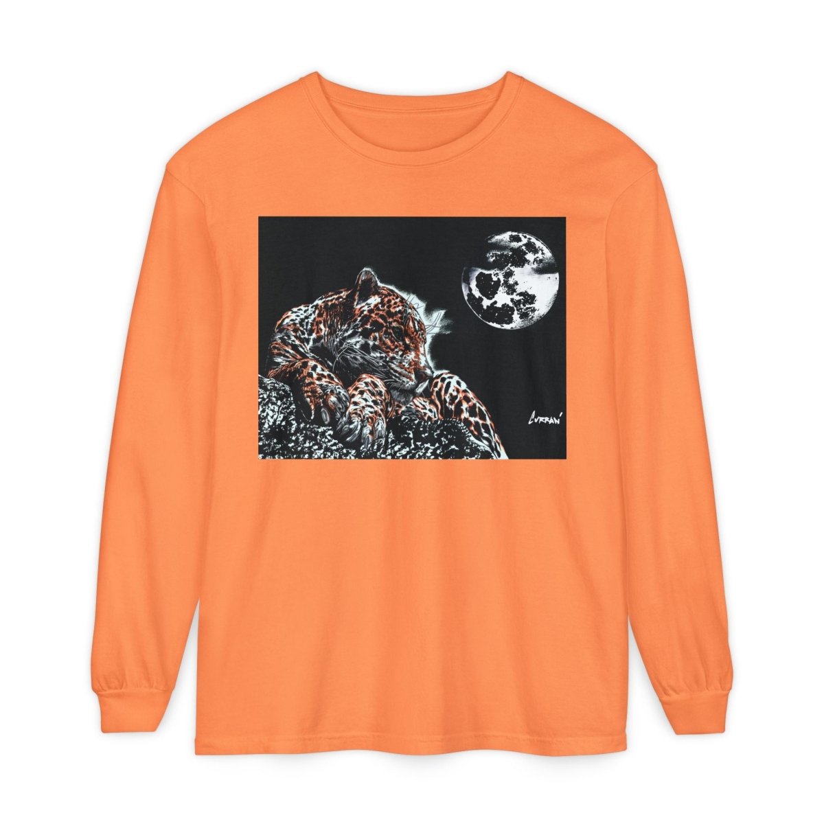 Moonlit Leopard Long Sleeve T-Shirt - Unisex Garment - Dyed Nature Tee - Curran Artworks