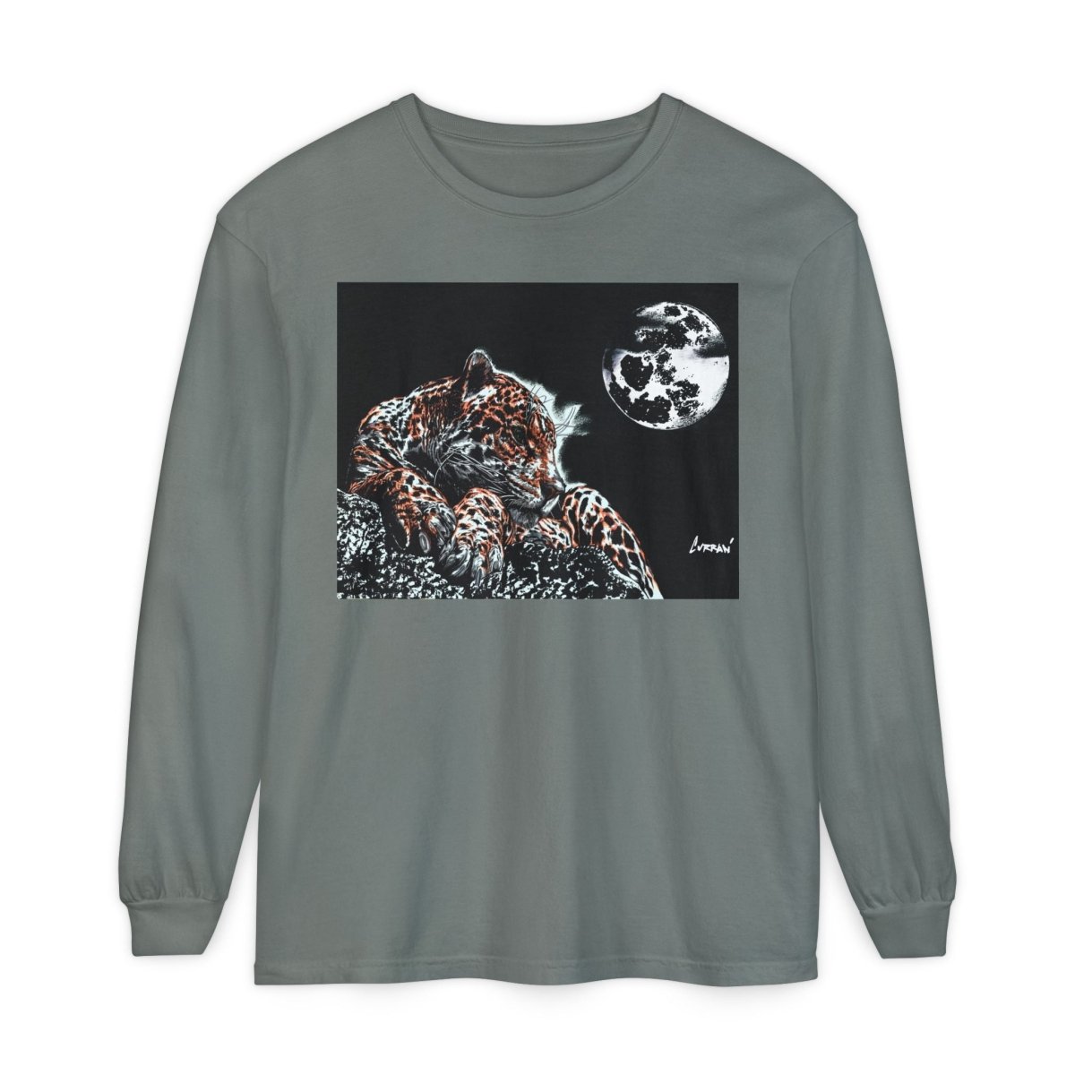Moonlit Leopard Long Sleeve T-Shirt - Unisex Garment - Dyed Nature Tee - Curran Artworks