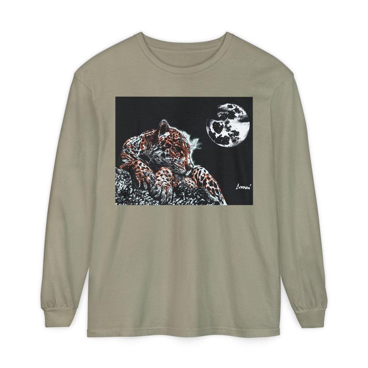 Moonlit Leopard Long Sleeve T-Shirt - Unisex Garment - Dyed Nature Tee - Curran Artworks