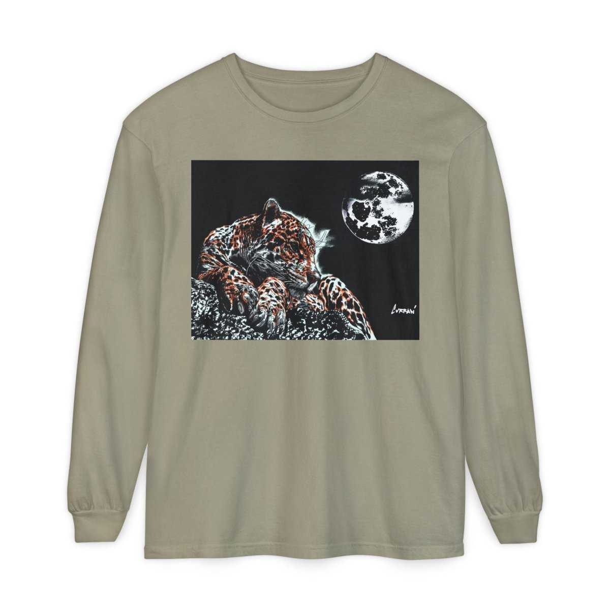 Moonlit Leopard Long Sleeve T-Shirt - Unisex Garment - Dyed Nature Tee - Curran Artworks