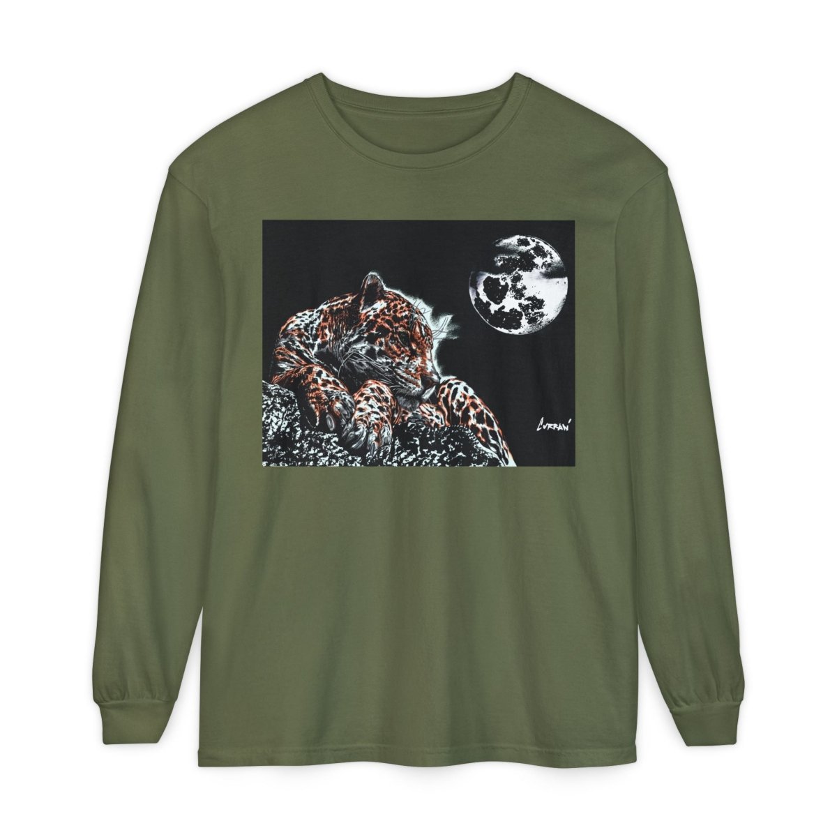 Moonlit Leopard Long Sleeve T-Shirt - Unisex Garment - Dyed Nature Tee - Curran Artworks