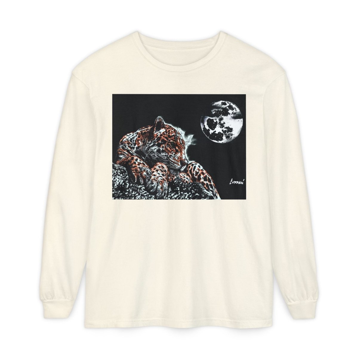 Moonlit Leopard Long Sleeve T-Shirt - Unisex Garment - Dyed Nature Tee - Curran Artworks
