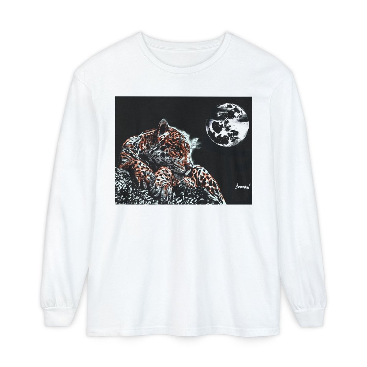 Moonlit Leopard Long Sleeve T-Shirt - Unisex Garment - Dyed Nature Tee - Curran Artworks