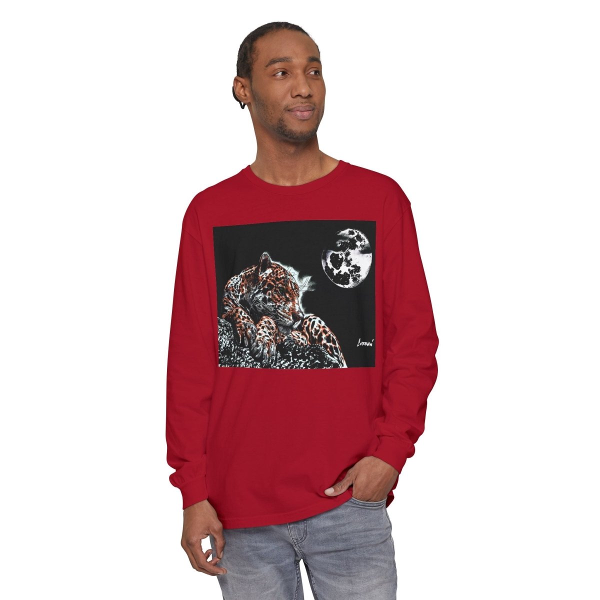 Moonlit Leopard Long Sleeve T-Shirt - Unisex Garment - Dyed Nature Tee - Curran Artworks