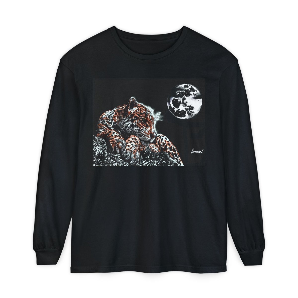 Moonlit Leopard Long Sleeve T-Shirt - Unisex Garment - Dyed Nature Tee - Curran Artworks