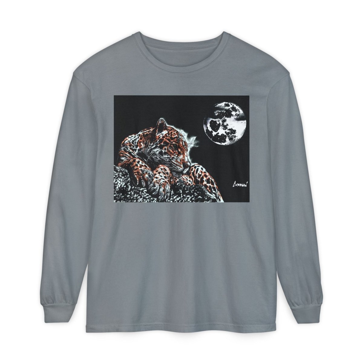 Moonlit Leopard Long Sleeve T-Shirt - Unisex Garment - Dyed Nature Tee - Curran Artworks