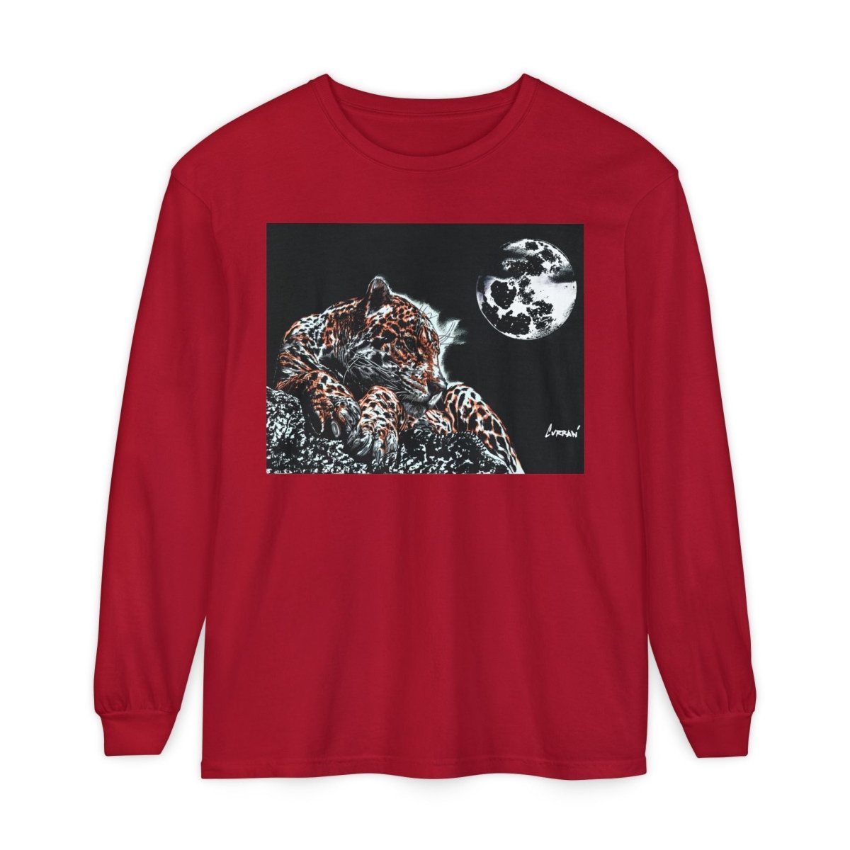 Moonlit Leopard Long Sleeve T-Shirt - Unisex Garment - Dyed Nature Tee - Curran Artworks