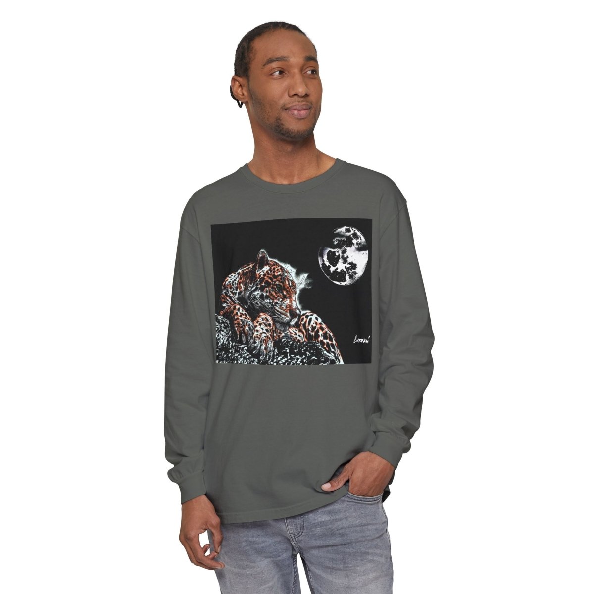 Moonlit Leopard Long Sleeve T-Shirt - Unisex Garment - Dyed Nature Tee - Curran Artworks