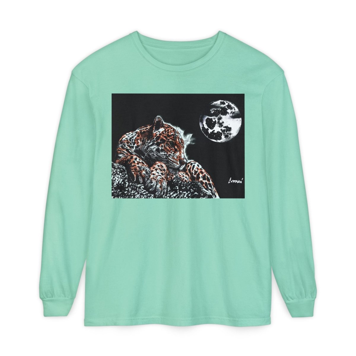 Moonlit Leopard Long Sleeve T-Shirt - Unisex Garment - Dyed Nature Tee - Curran Artworks
