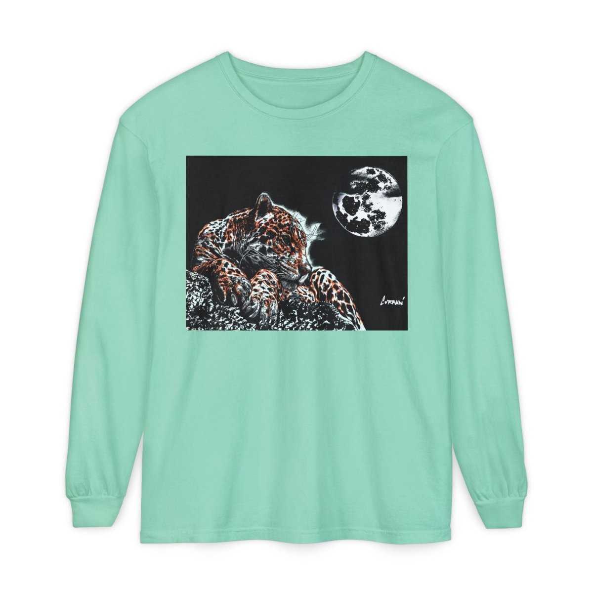 Moonlit Leopard Long Sleeve T-Shirt - Unisex Garment - Dyed Nature Tee - Curran Artworks
