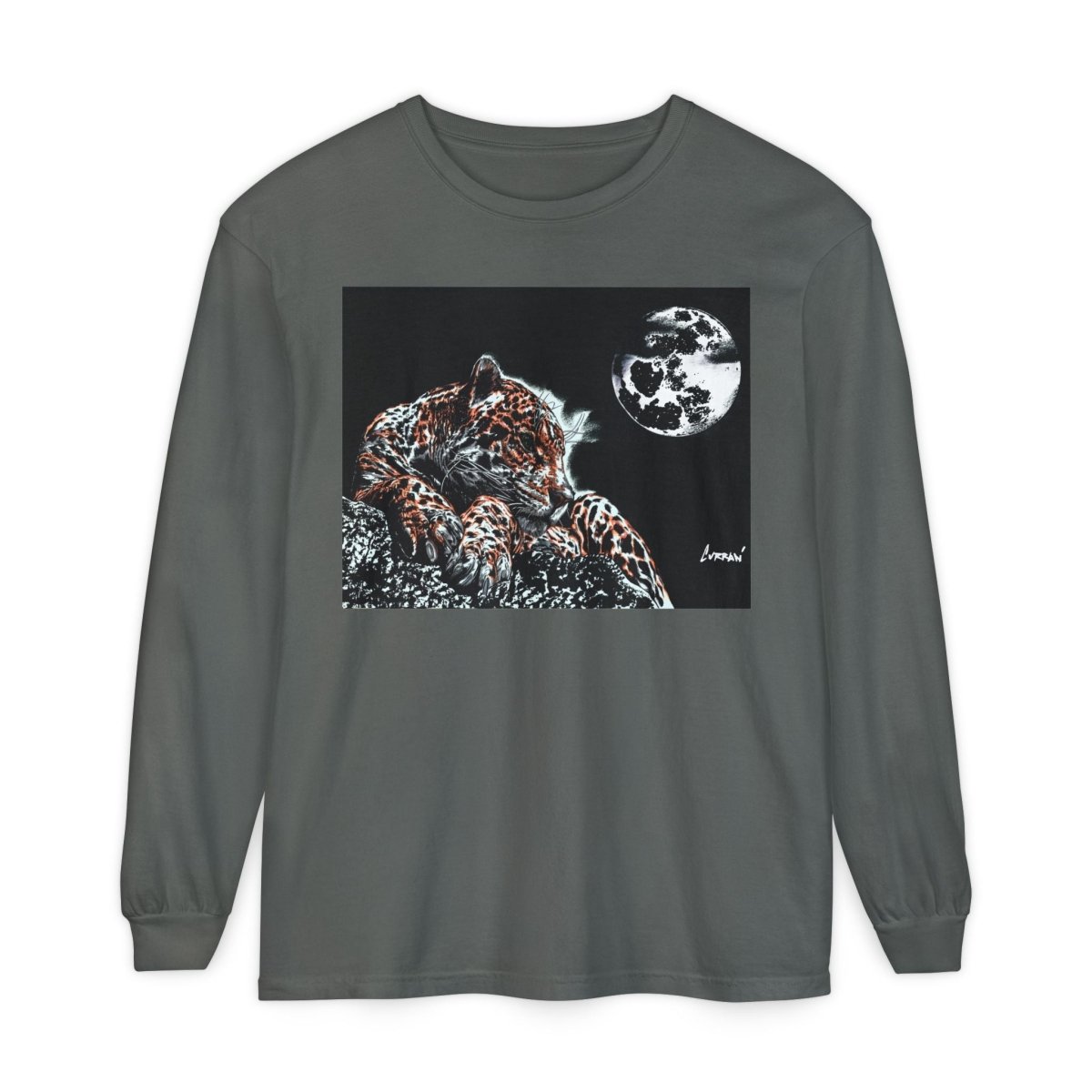 Moonlit Leopard Long Sleeve T-Shirt - Unisex Garment - Dyed Nature Tee - Curran Artworks