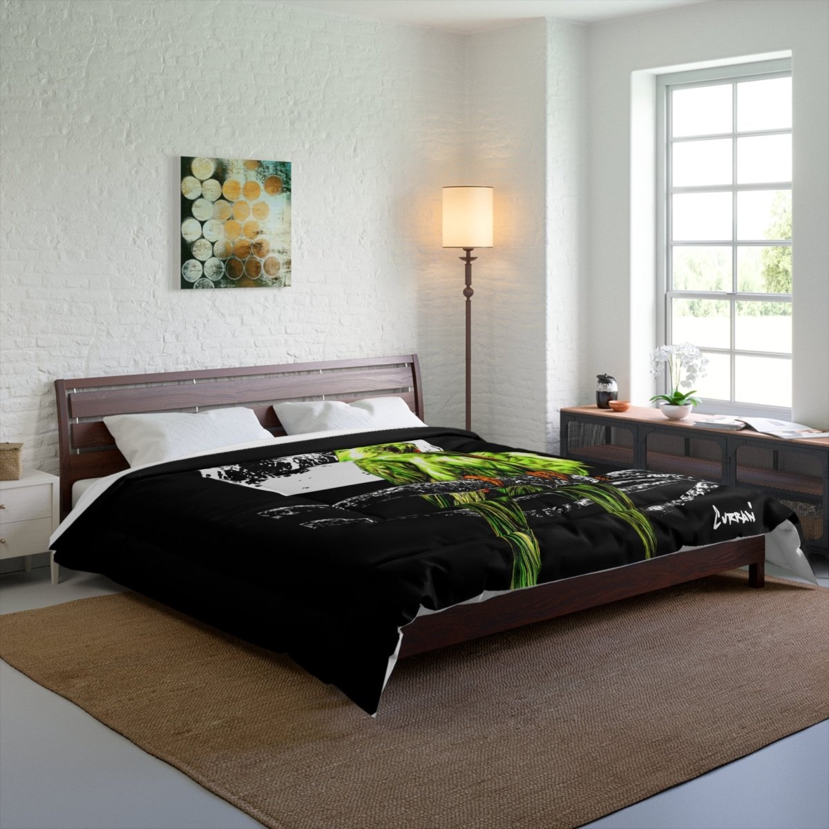 Moonlit Lovebirds Comforter - Vibrant Green Bird Design for Cozy Home Decor - Curran Artworks