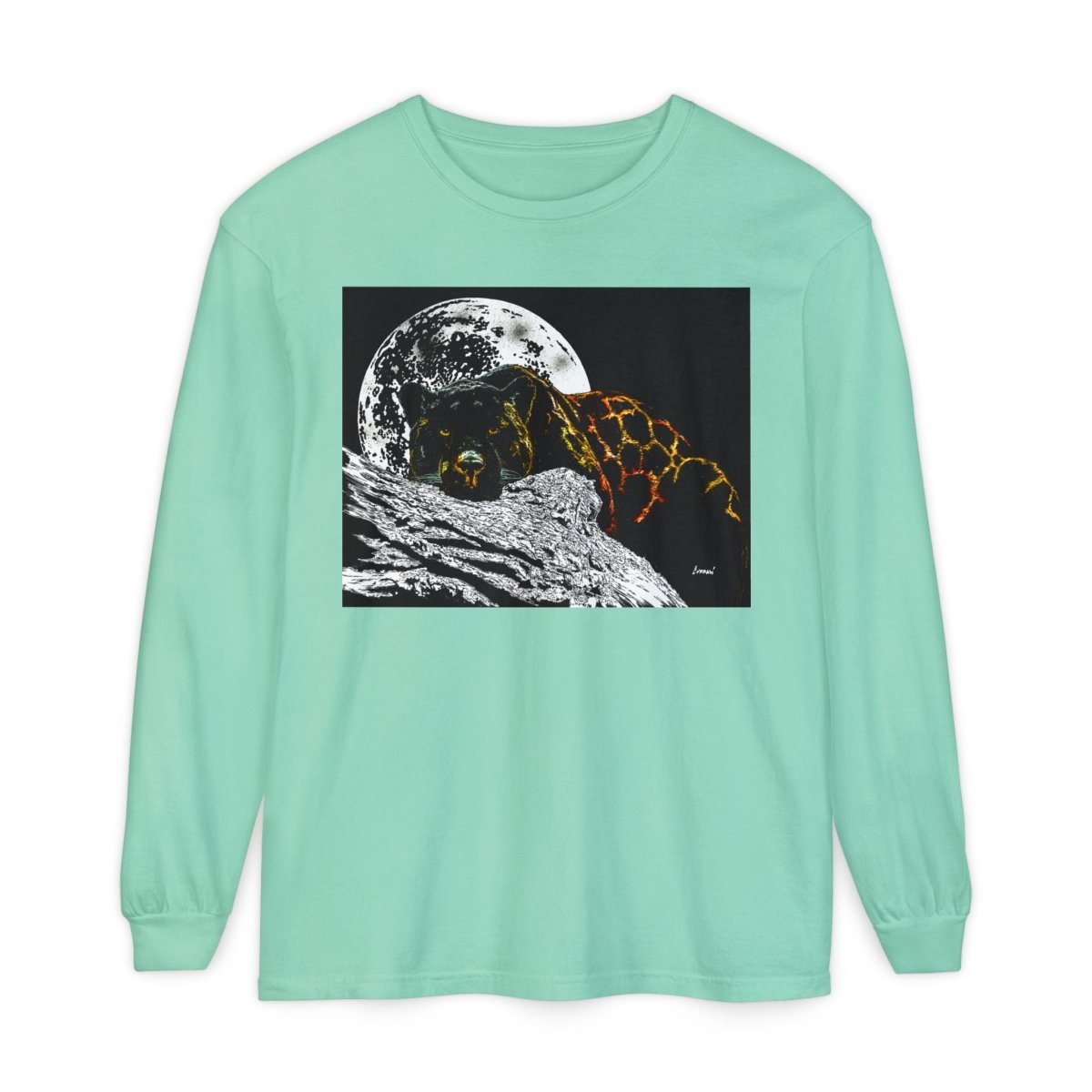 Moonlit Panther Long Sleeve T-Shirt - Comfortable Unisex Tee for Nature Lovers - Curran Artworks