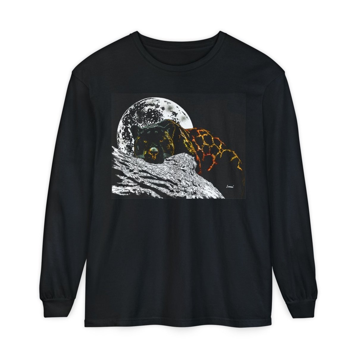 Moonlit Panther Long Sleeve T-Shirt - Comfortable Unisex Tee for Nature Lovers - Curran Artworks