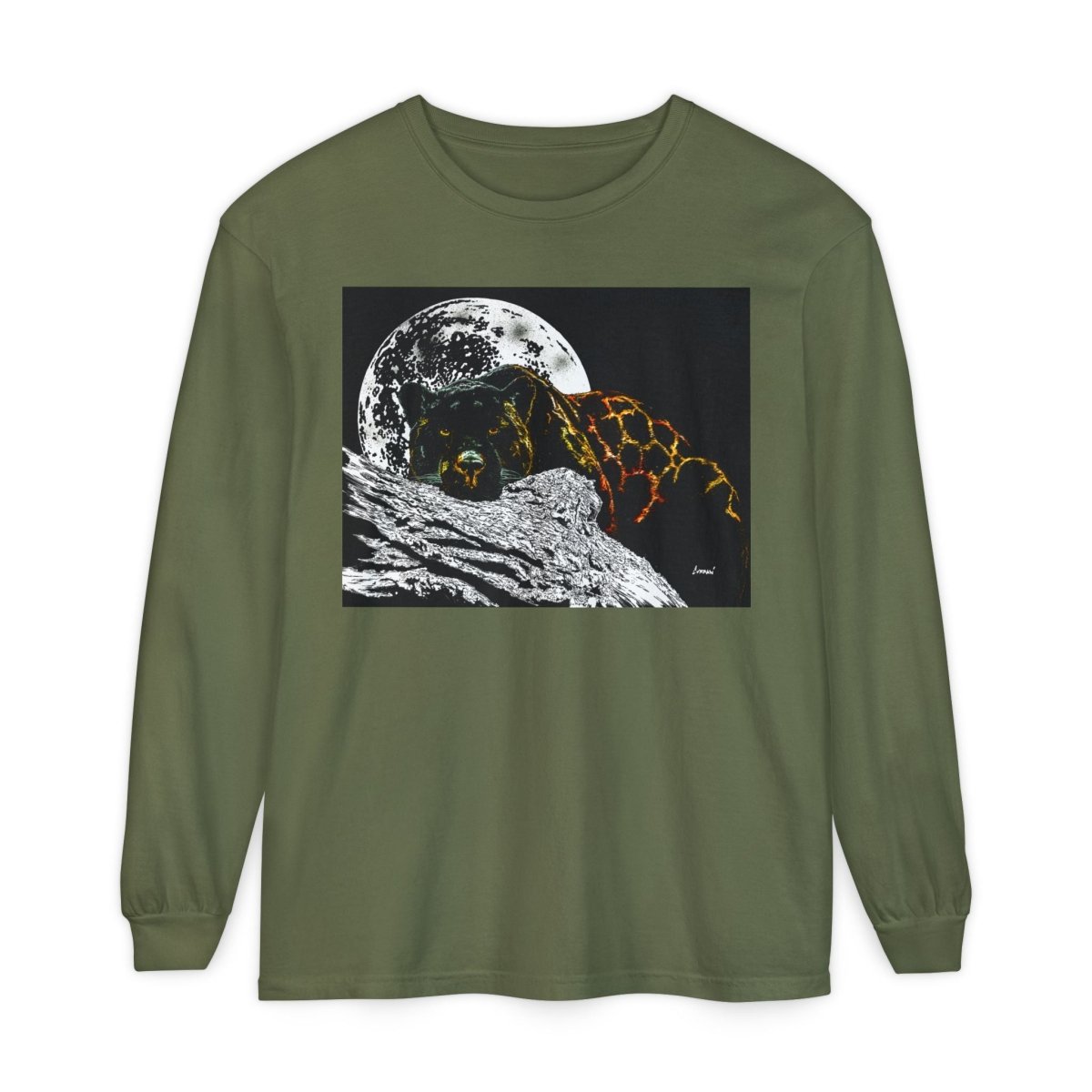 Moonlit Panther Long Sleeve T-Shirt - Comfortable Unisex Tee for Nature Lovers - Curran Artworks