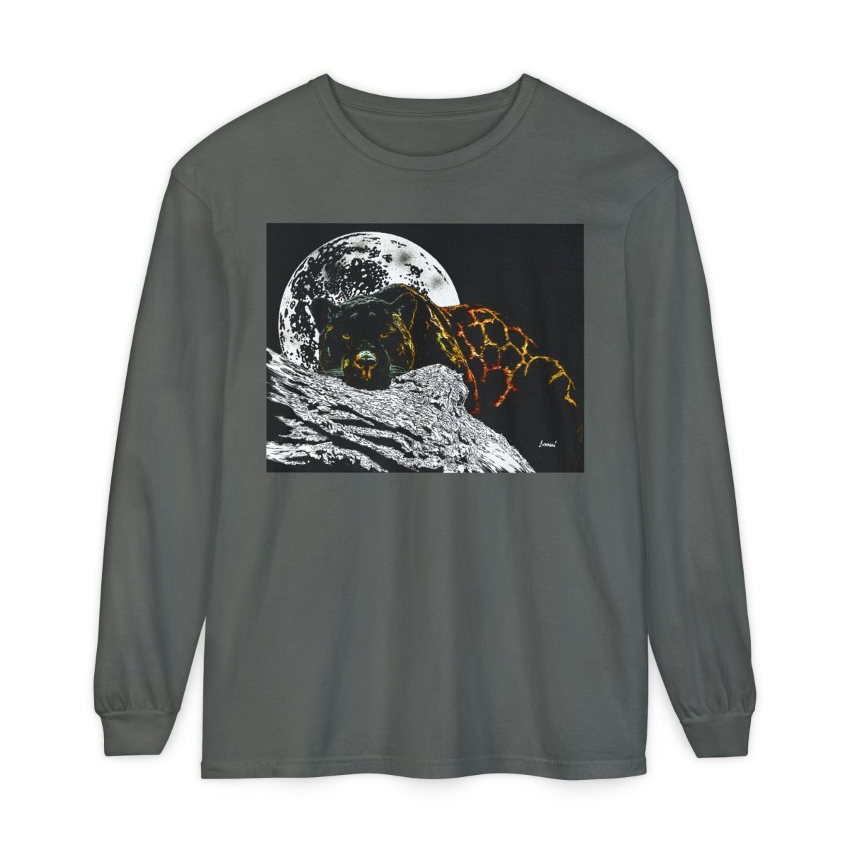 Moonlit Panther Long Sleeve T-Shirt - Comfortable Unisex Tee for Nature Lovers - Curran Artworks