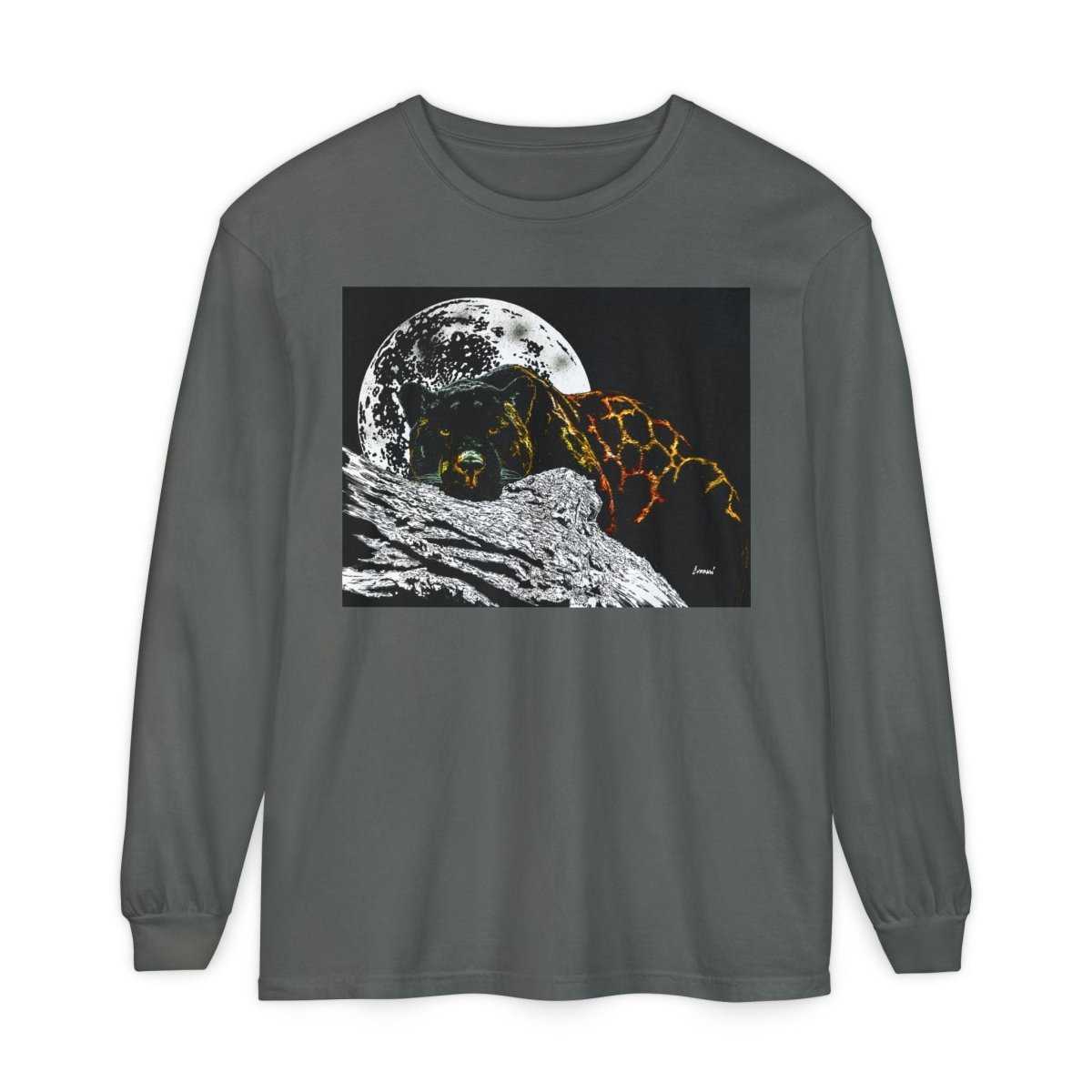 Moonlit Panther Long Sleeve T-Shirt - Comfortable Unisex Tee for Nature Lovers - Curran Artworks