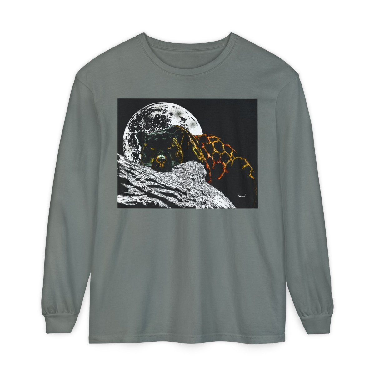 Moonlit Panther Long Sleeve T-Shirt - Comfortable Unisex Tee for Nature Lovers - Curran Artworks