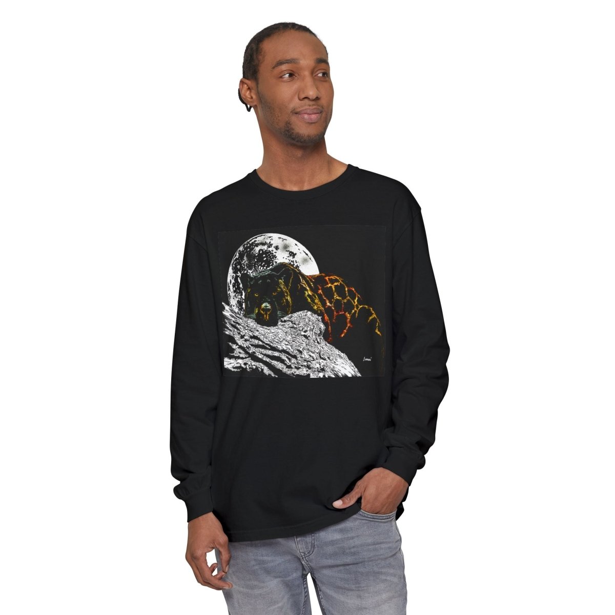 Moonlit Panther Long Sleeve T-Shirt - Comfortable Unisex Tee for Nature Lovers - Curran Artworks