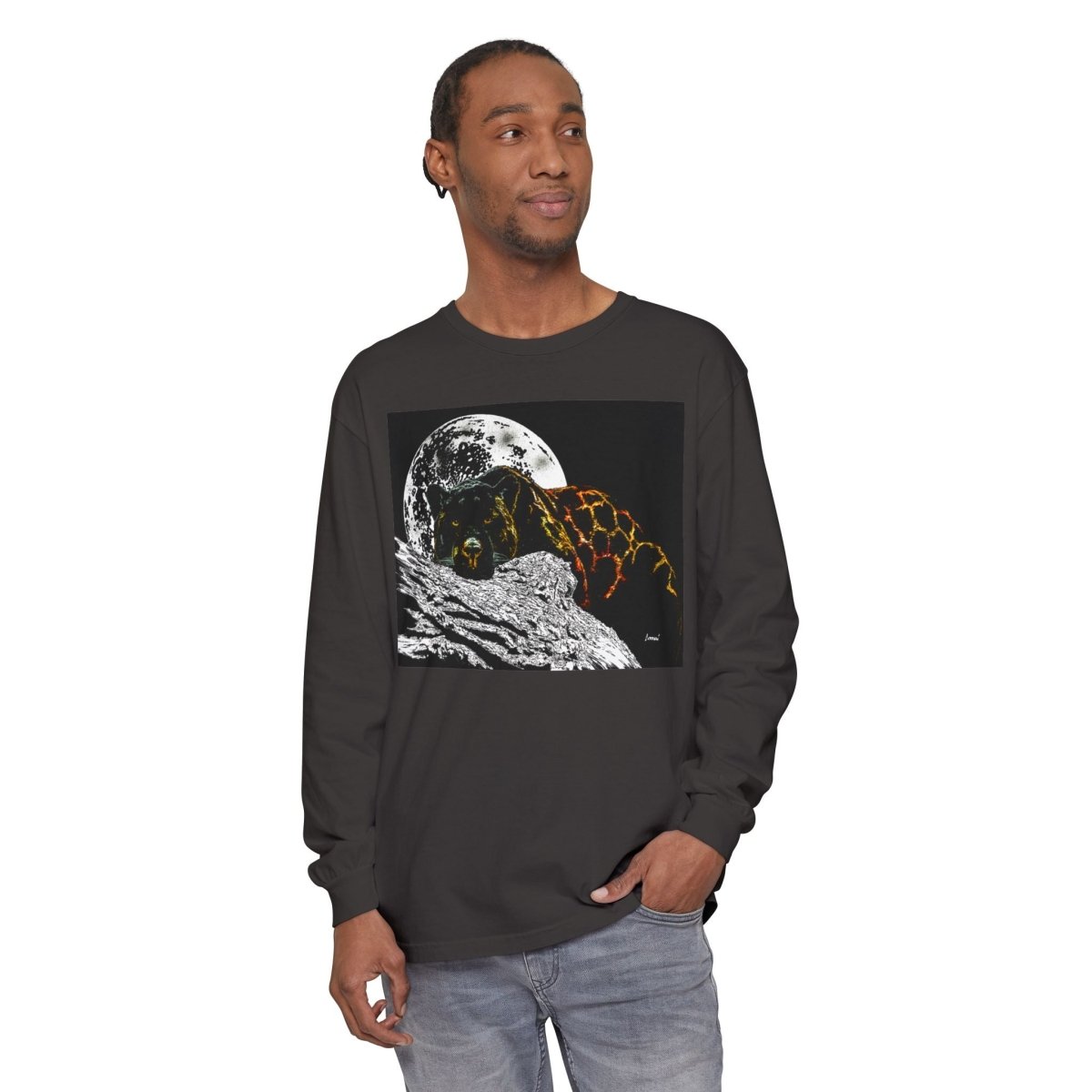 Moonlit Panther Long Sleeve T-Shirt - Comfortable Unisex Tee for Nature Lovers - Curran Artworks