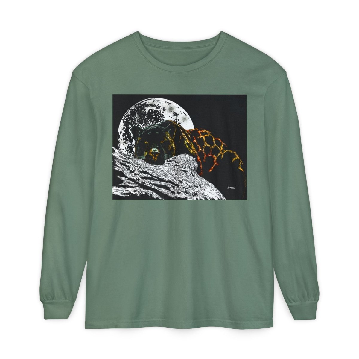 Moonlit Panther Long Sleeve T-Shirt - Comfortable Unisex Tee for Nature Lovers - Curran Artworks