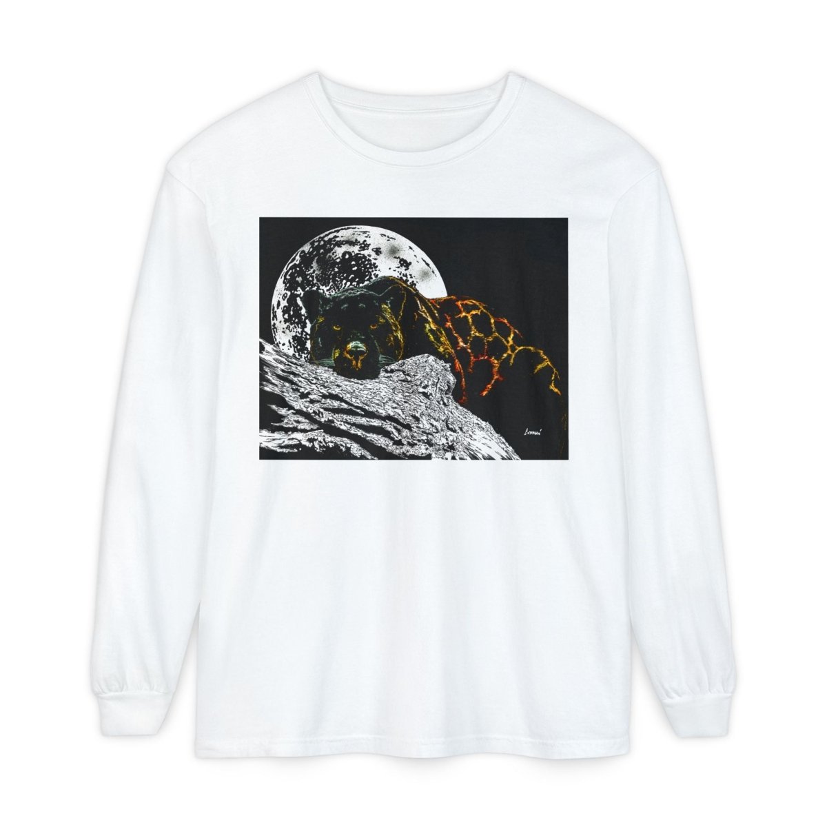 Moonlit Panther Long Sleeve T-Shirt - Comfortable Unisex Tee for Nature Lovers - Curran Artworks