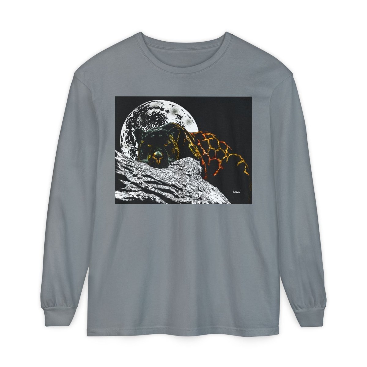 Moonlit Panther Long Sleeve T-Shirt - Comfortable Unisex Tee for Nature Lovers - Curran Artworks