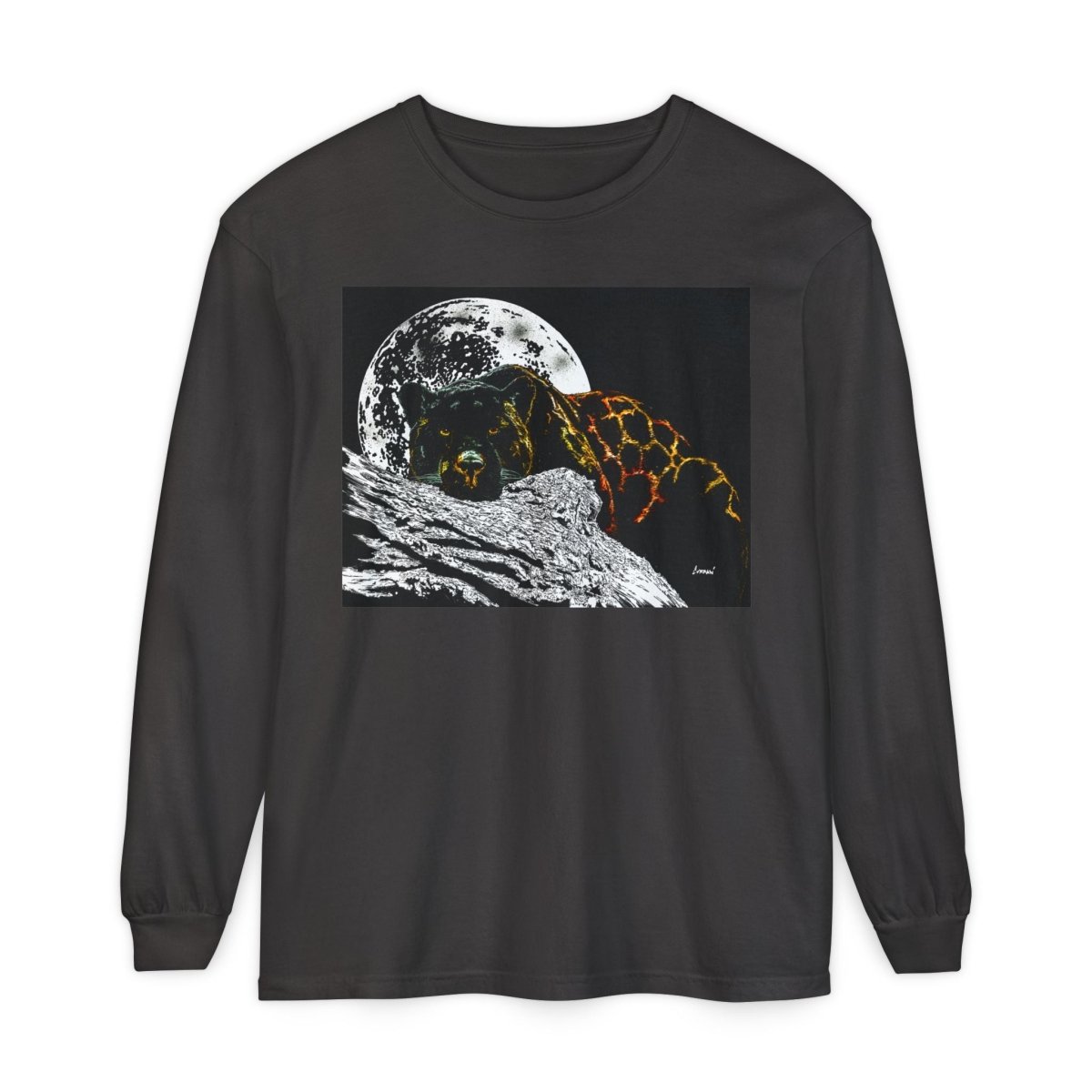 Moonlit Panther Long Sleeve T-Shirt - Comfortable Unisex Tee for Nature Lovers - Curran Artworks