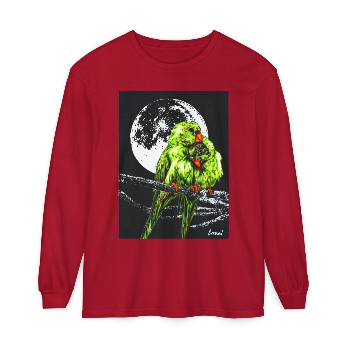 Moonlit Parrots Long Sleeve T-Shirt - Nature Lovers Unisex Tee - Curran Artworks