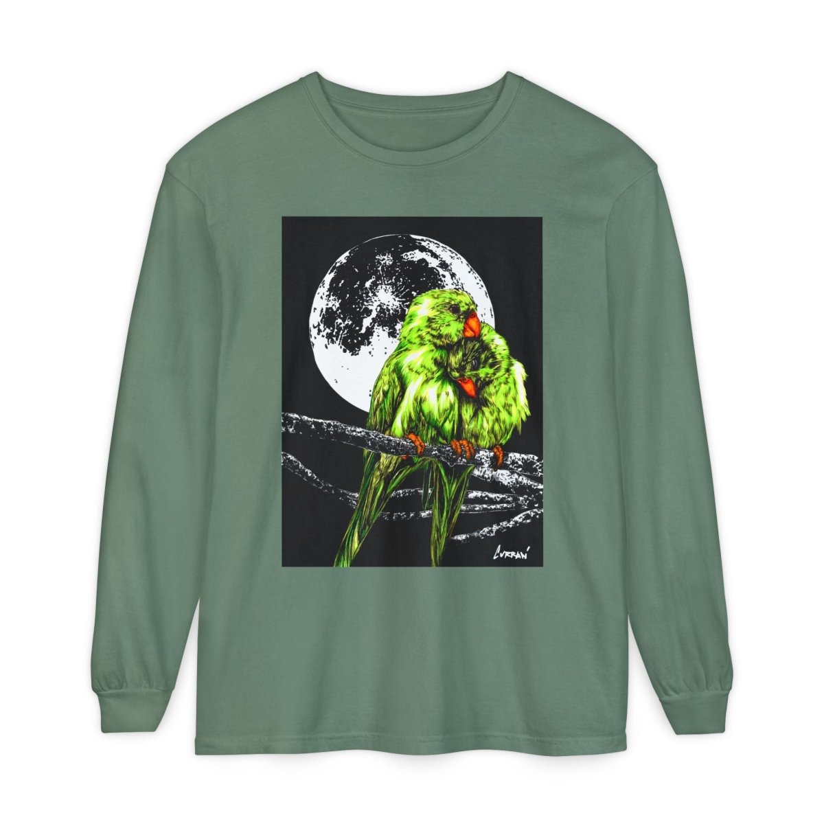 Moonlit Parrots Long Sleeve T-Shirt - Nature Lovers Unisex Tee - Curran Artworks