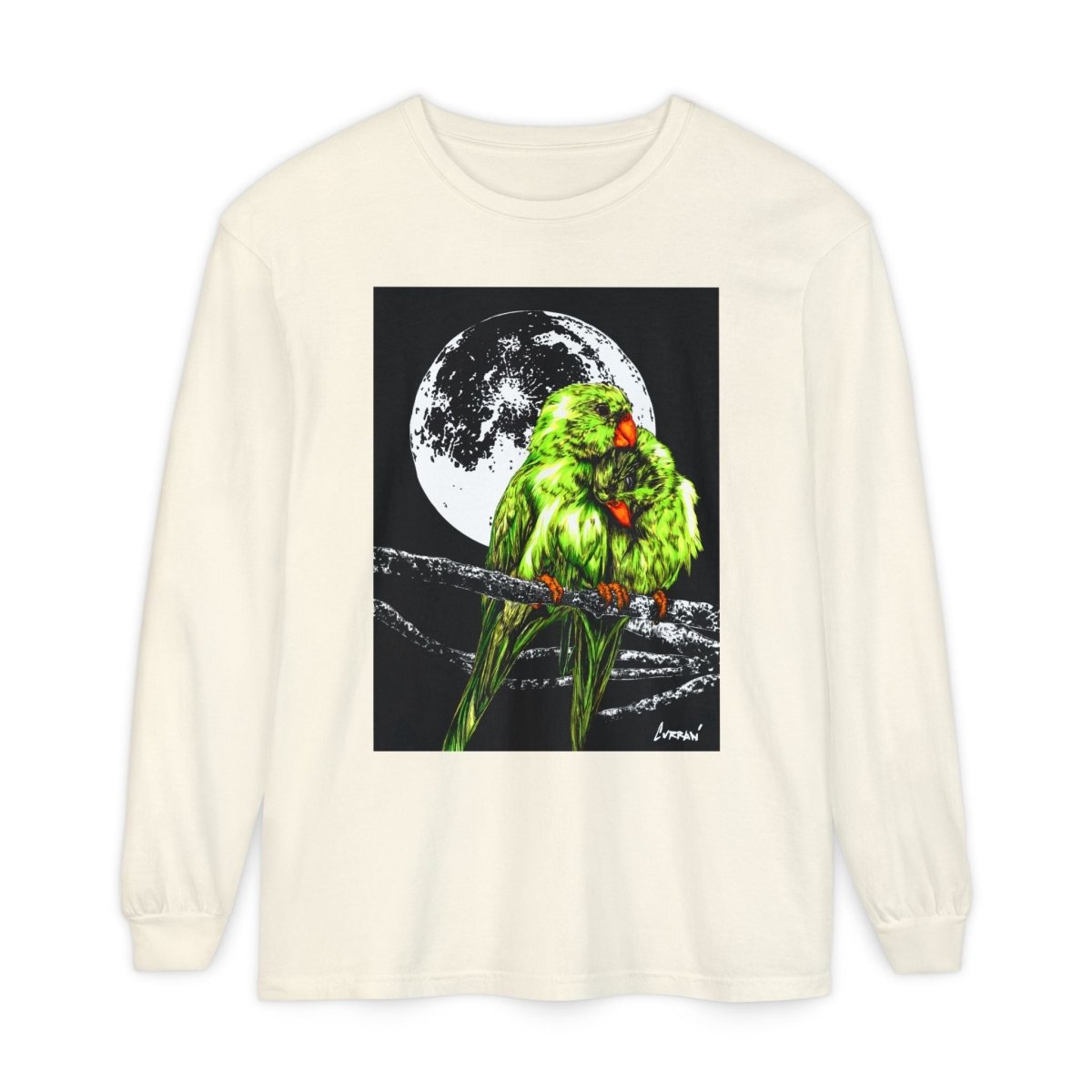 Moonlit Parrots Long Sleeve T-Shirt - Nature Lovers Unisex Tee - Curran Artworks