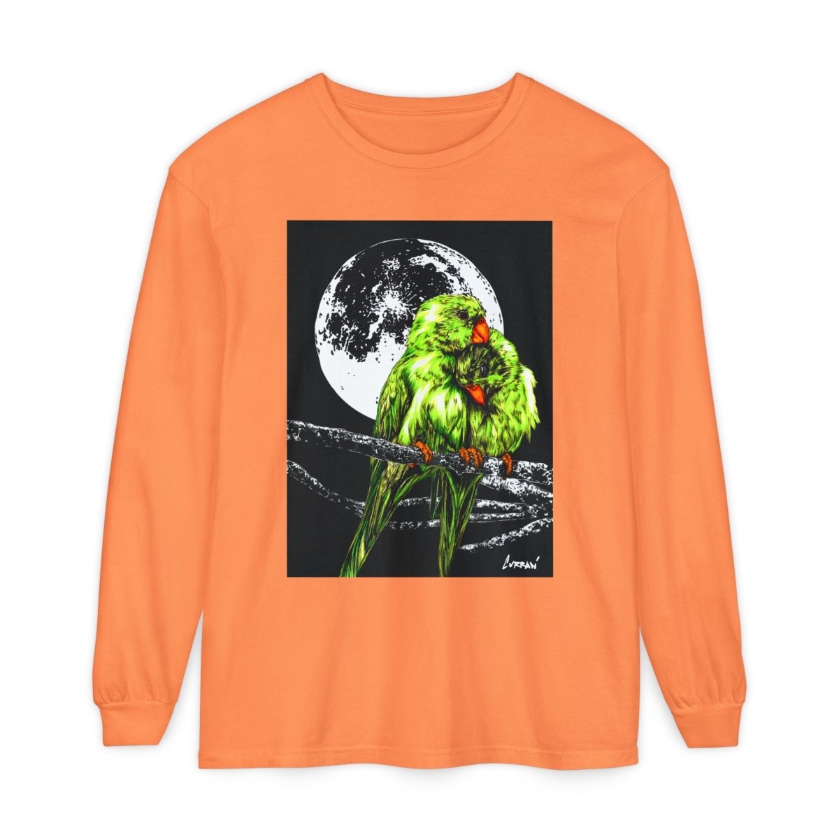 Moonlit Parrots Long Sleeve T-Shirt - Nature Lovers Unisex Tee - Curran Artworks