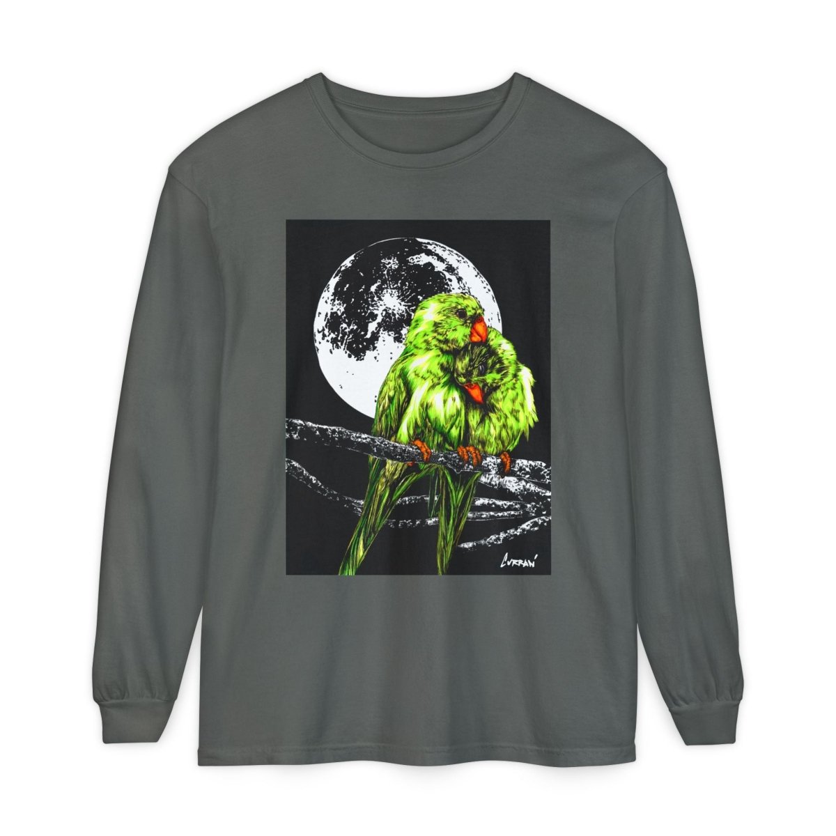 Moonlit Parrots Long Sleeve T-Shirt - Nature Lovers Unisex Tee - Curran Artworks