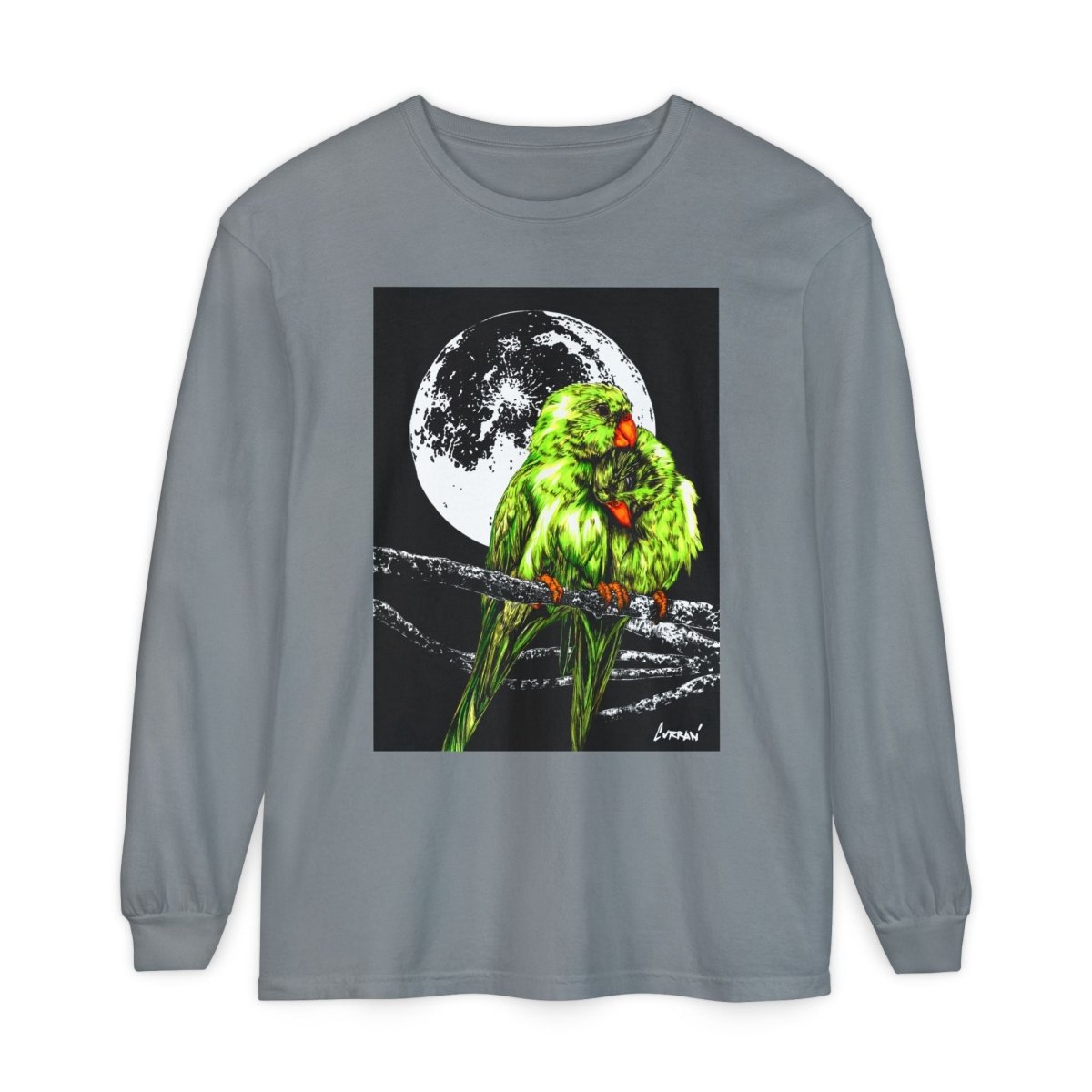 Moonlit Parrots Long Sleeve T-Shirt - Nature Lovers Unisex Tee - Curran Artworks