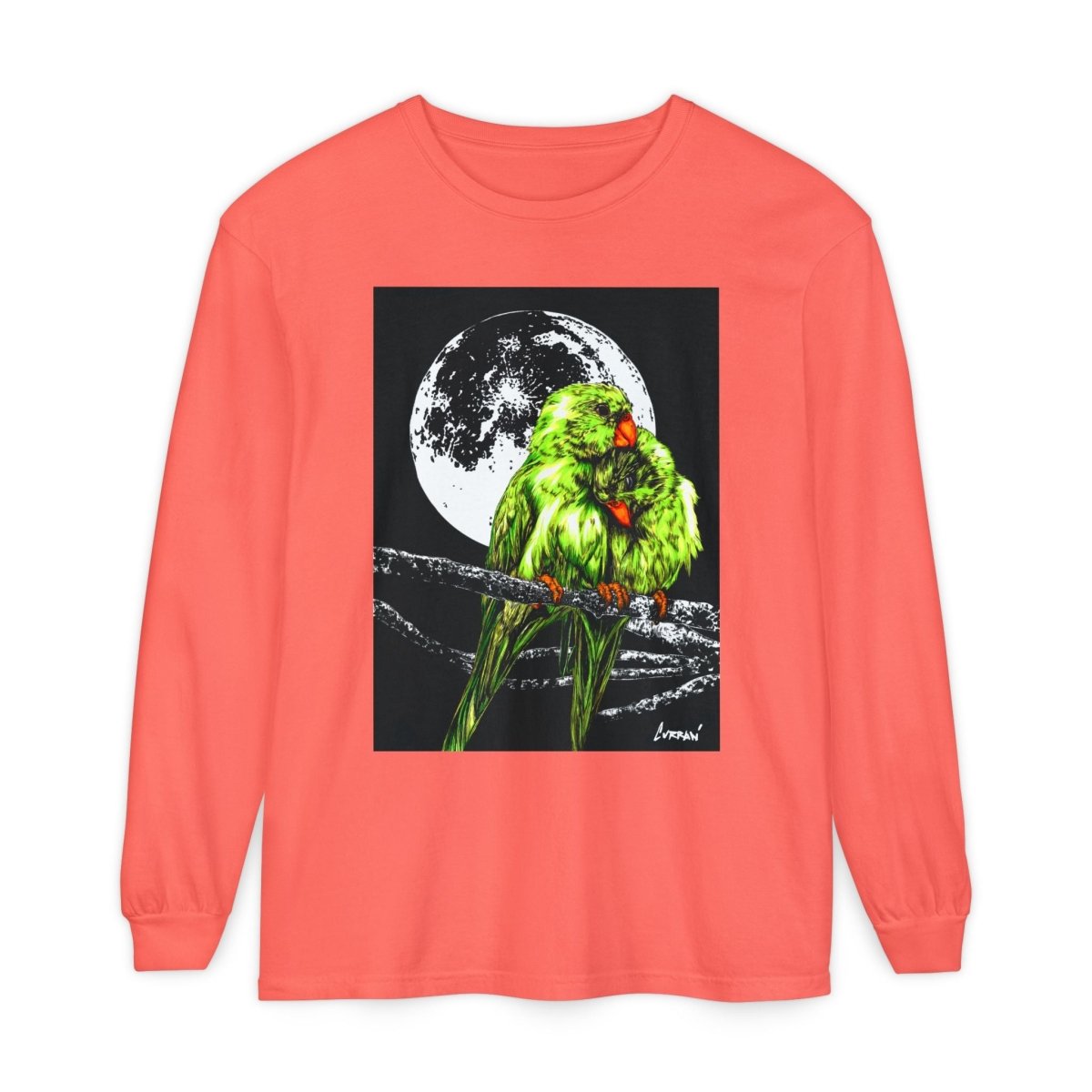 Moonlit Parrots Long Sleeve T-Shirt - Nature Lovers Unisex Tee - Curran Artworks