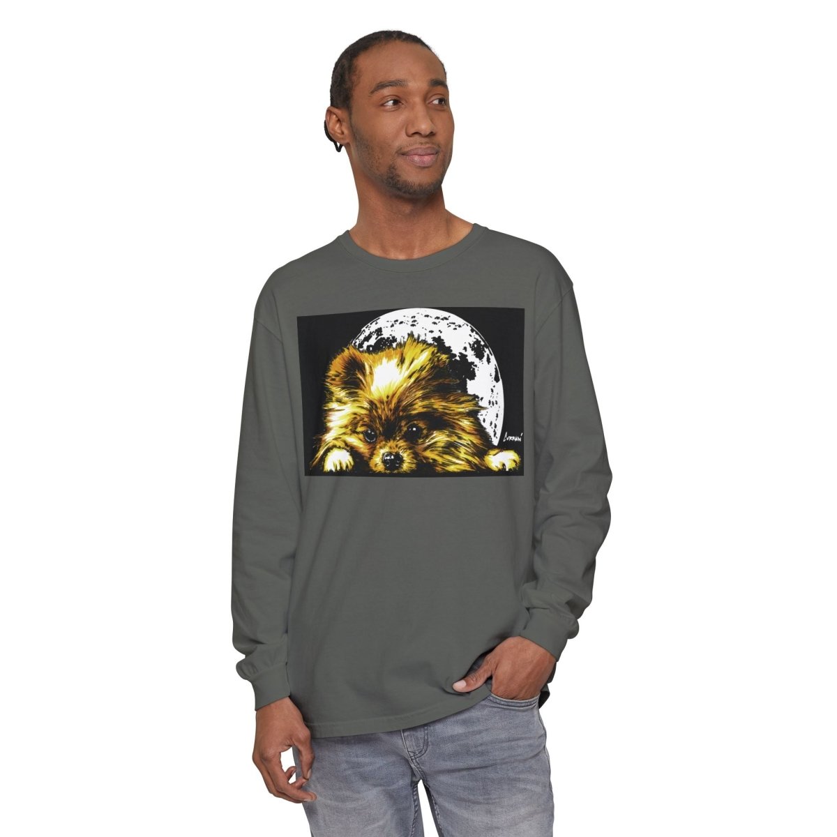 Moonlit Pomeranian Long Sleeve T-Shirt - Unisex - Cozy Dog Lover Tee - Curran Artworks