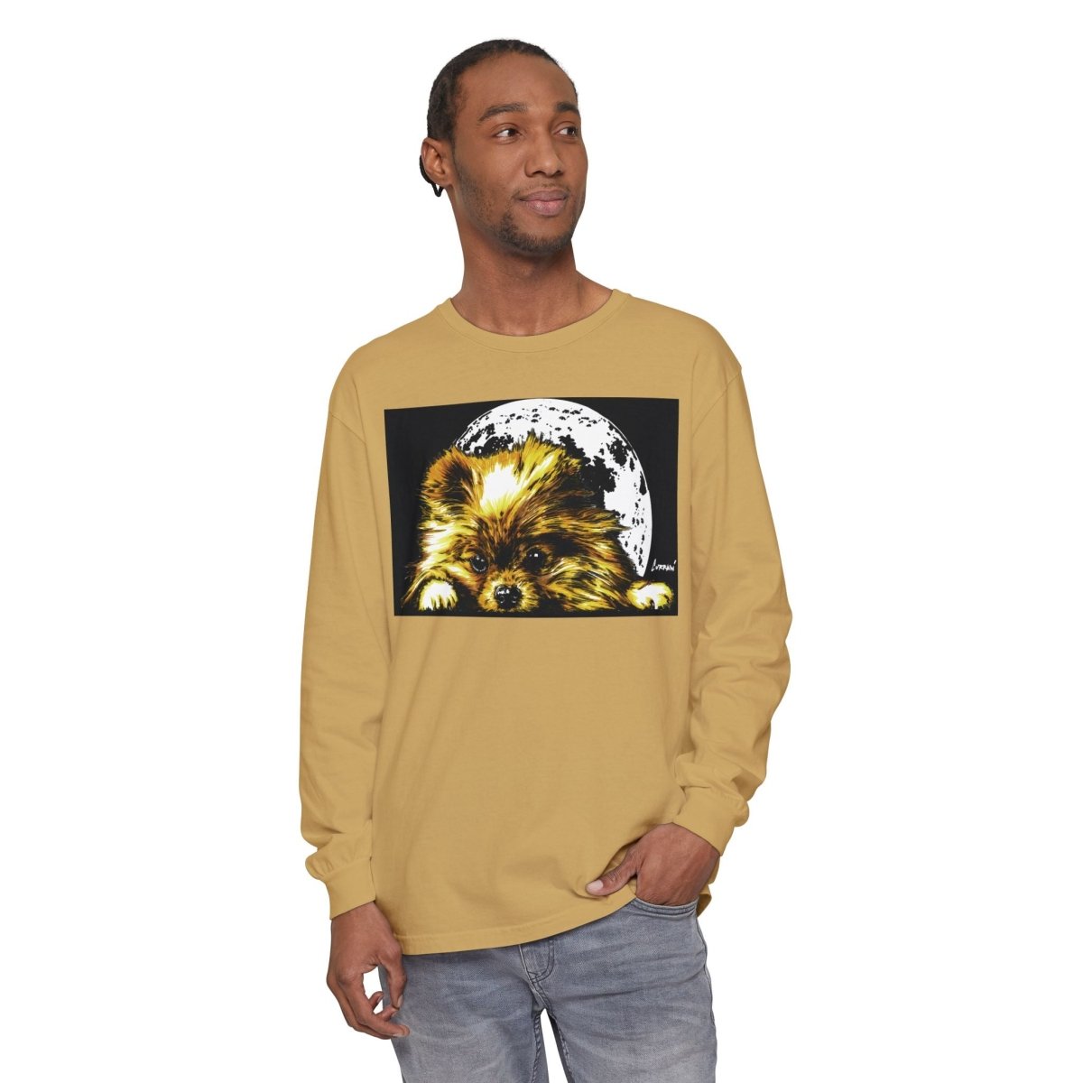 Moonlit Pomeranian Long Sleeve T-Shirt - Unisex - Cozy Dog Lover Tee - Curran Artworks