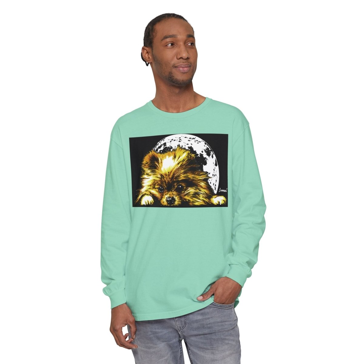 Moonlit Pomeranian Long Sleeve T-Shirt - Unisex - Cozy Dog Lover Tee - Curran Artworks