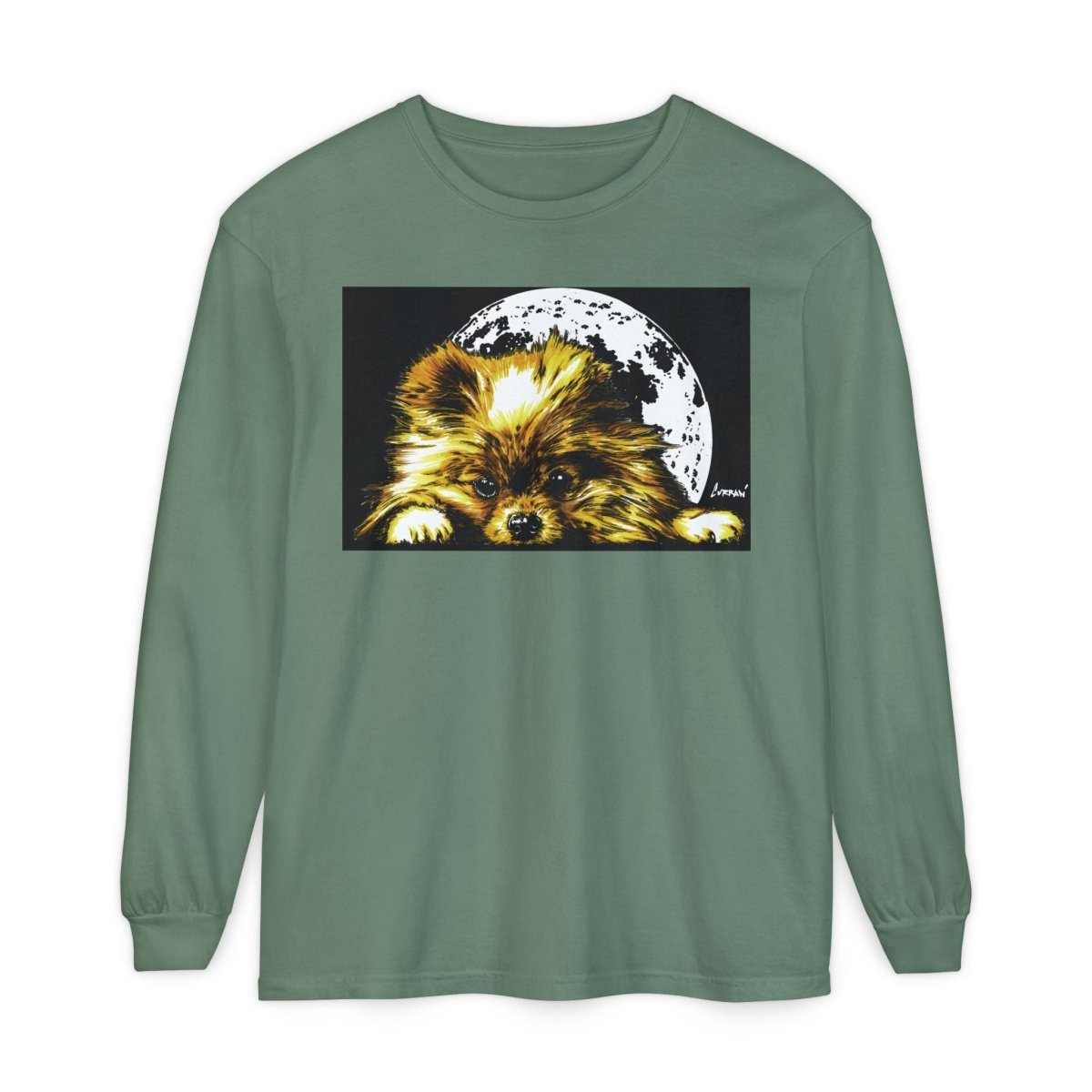 Moonlit Pomeranian Long Sleeve T-Shirt - Unisex - Cozy Dog Lover Tee - Curran Artworks