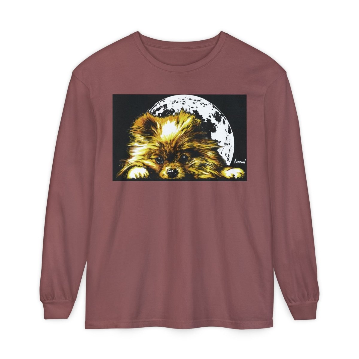 Moonlit Pomeranian Long Sleeve T-Shirt - Unisex - Cozy Dog Lover Tee - Curran Artworks