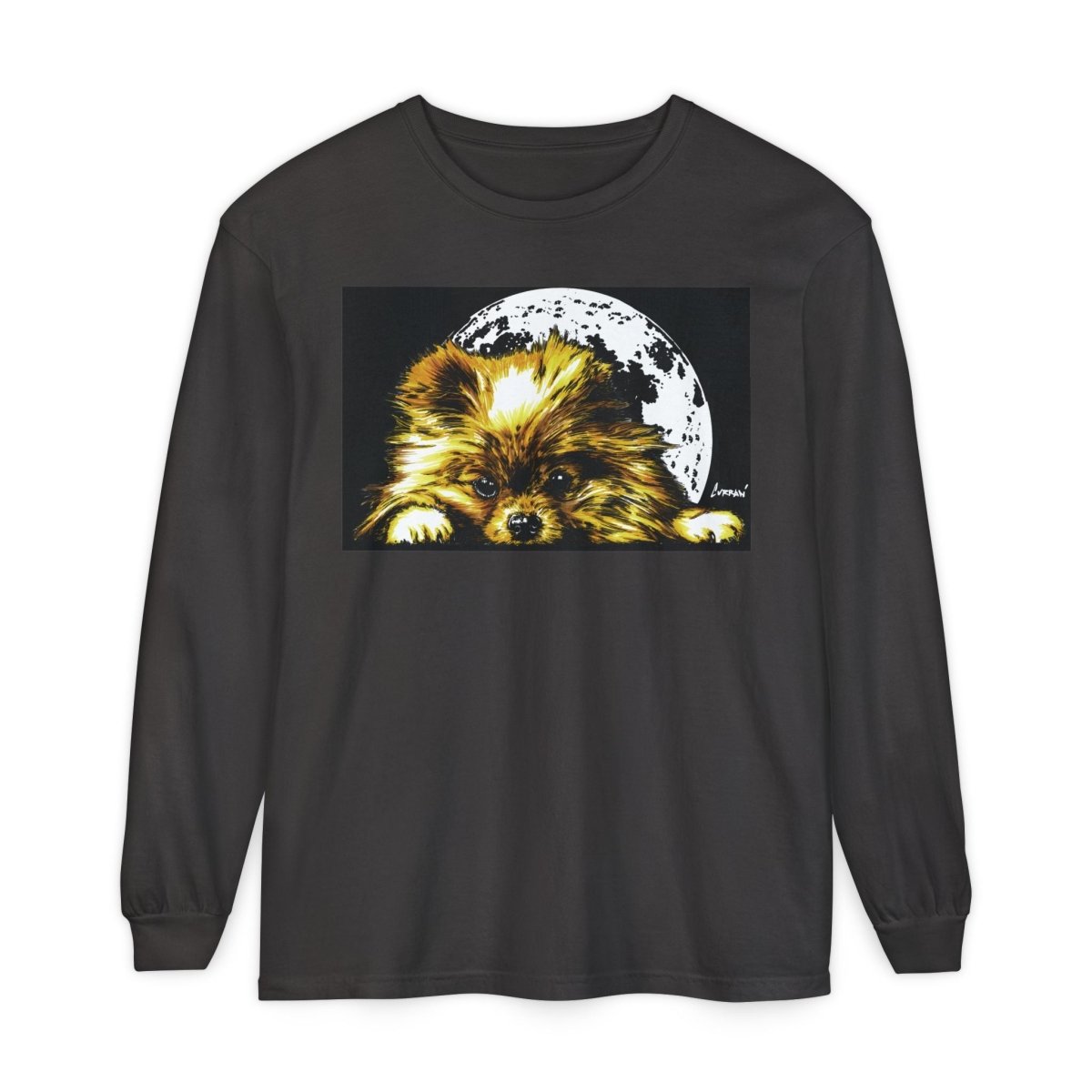 Moonlit Pomeranian Long Sleeve T-Shirt - Unisex - Cozy Dog Lover Tee - Curran Artworks
