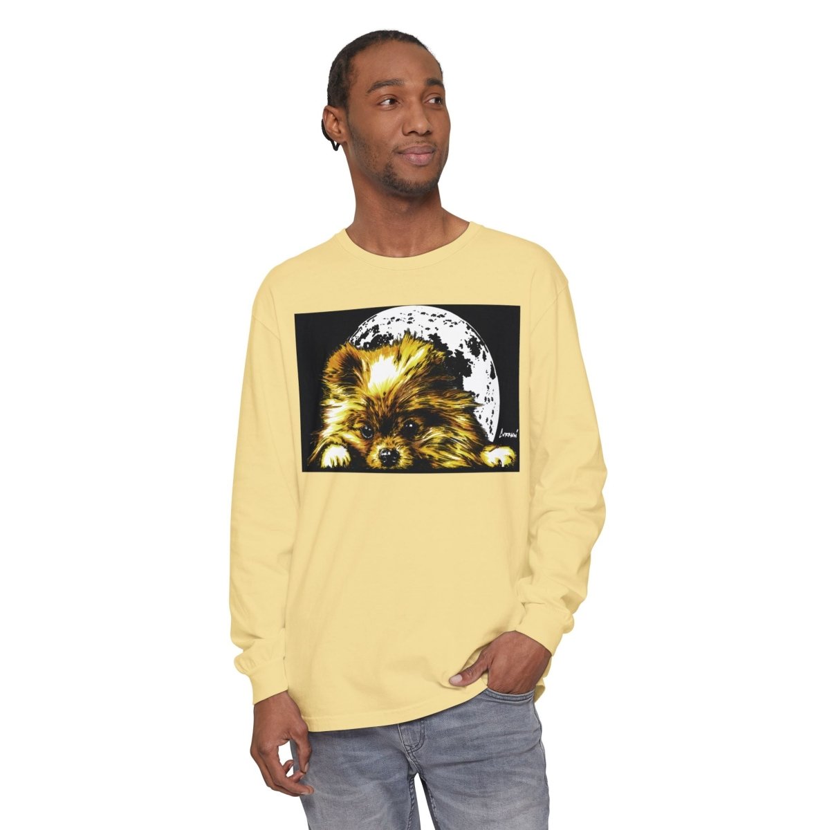 Moonlit Pomeranian Long Sleeve T-Shirt - Unisex - Cozy Dog Lover Tee - Curran Artworks