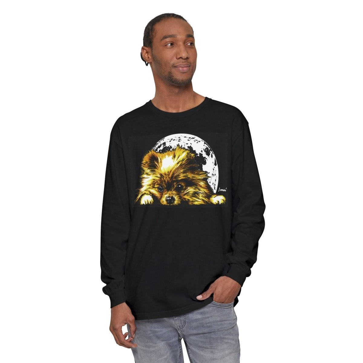 Moonlit Pomeranian Long Sleeve T-Shirt - Unisex - Cozy Dog Lover Tee - Curran Artworks