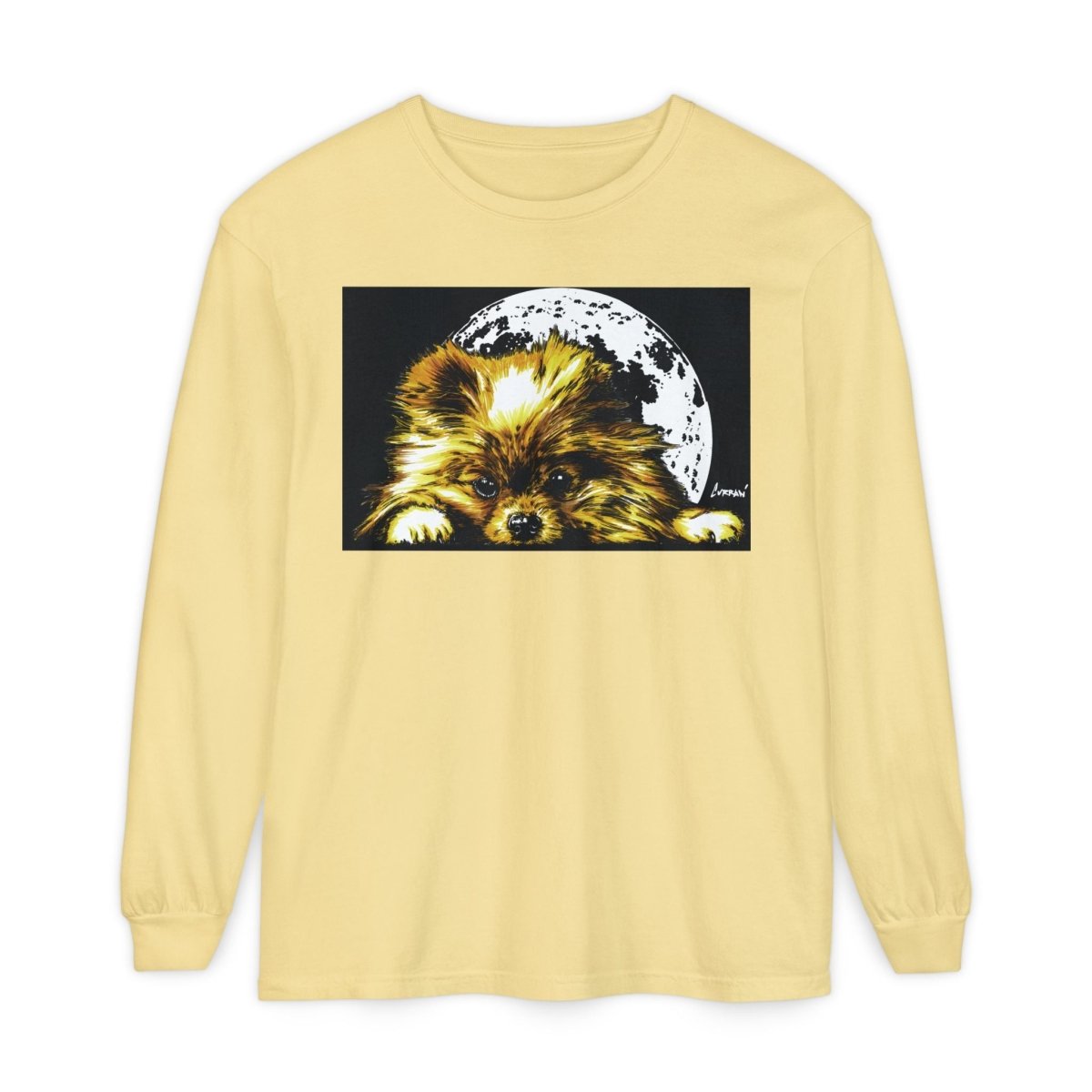 Moonlit Pomeranian Long Sleeve T-Shirt - Unisex - Cozy Dog Lover Tee - Curran Artworks