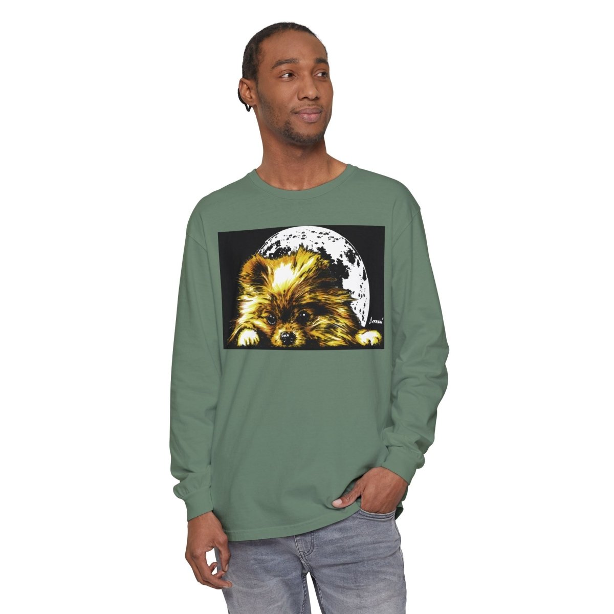 Moonlit Pomeranian Long Sleeve T-Shirt - Unisex - Cozy Dog Lover Tee - Curran Artworks
