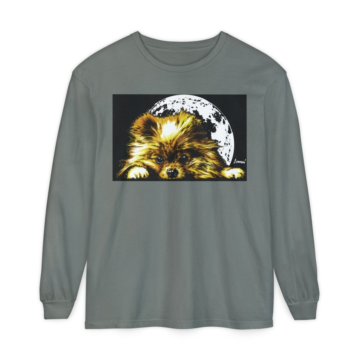 Moonlit Pomeranian Long Sleeve T-Shirt - Unisex - Cozy Dog Lover Tee - Curran Artworks