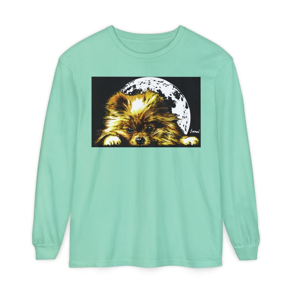 Moonlit Pomeranian Long Sleeve T-Shirt - Unisex - Cozy Dog Lover Tee - Curran Artworks