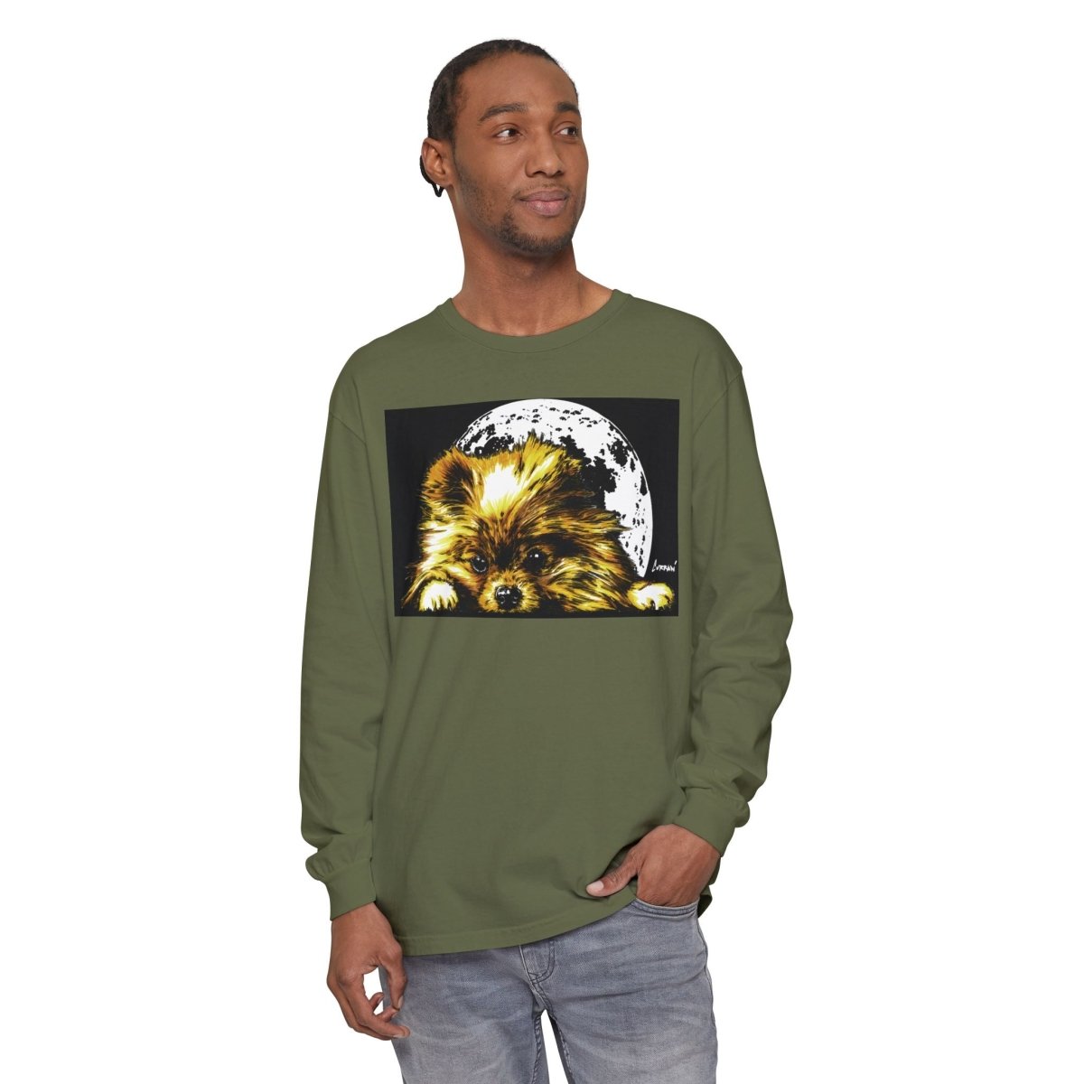 Moonlit Pomeranian Long Sleeve T-Shirt - Unisex - Cozy Dog Lover Tee - Curran Artworks